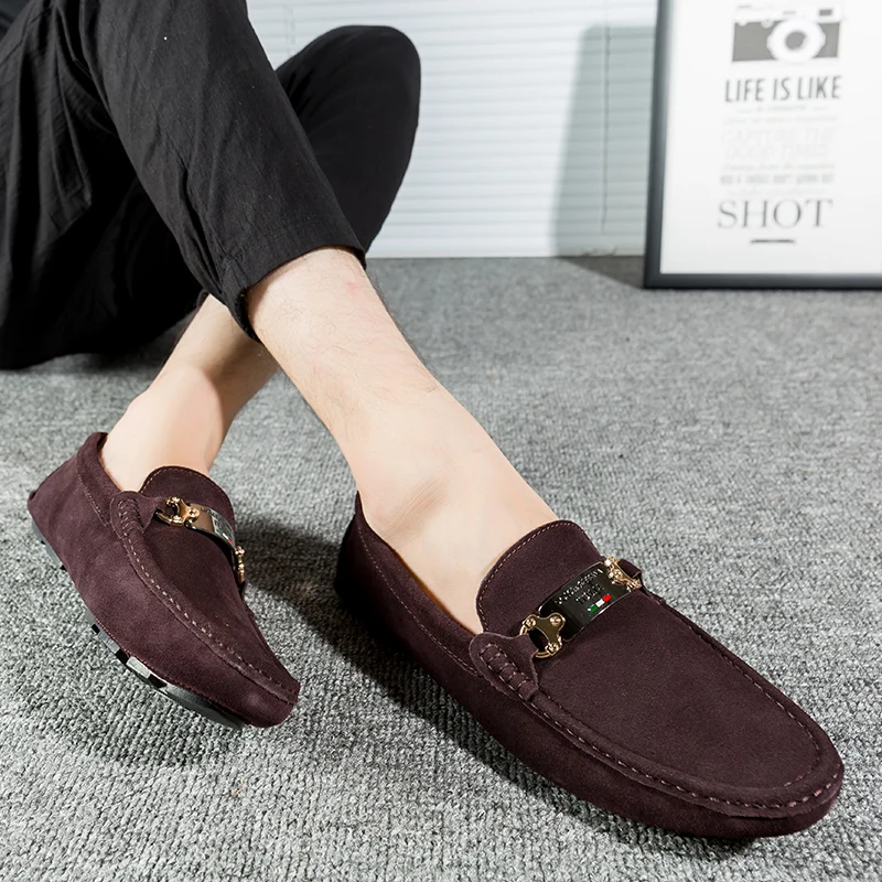 

Men High Quality Leather Loafers Men Casual Shoes Moccasins Slip on Men's Flats Fashion Men Sneakers Male Driving Shoes Blue