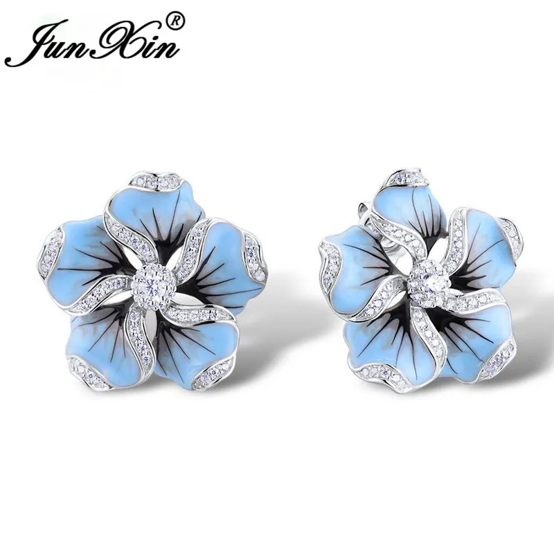 Для Девочек Милая Голубая Эмаль серьги гвоздики в виде цветка для женщин завод