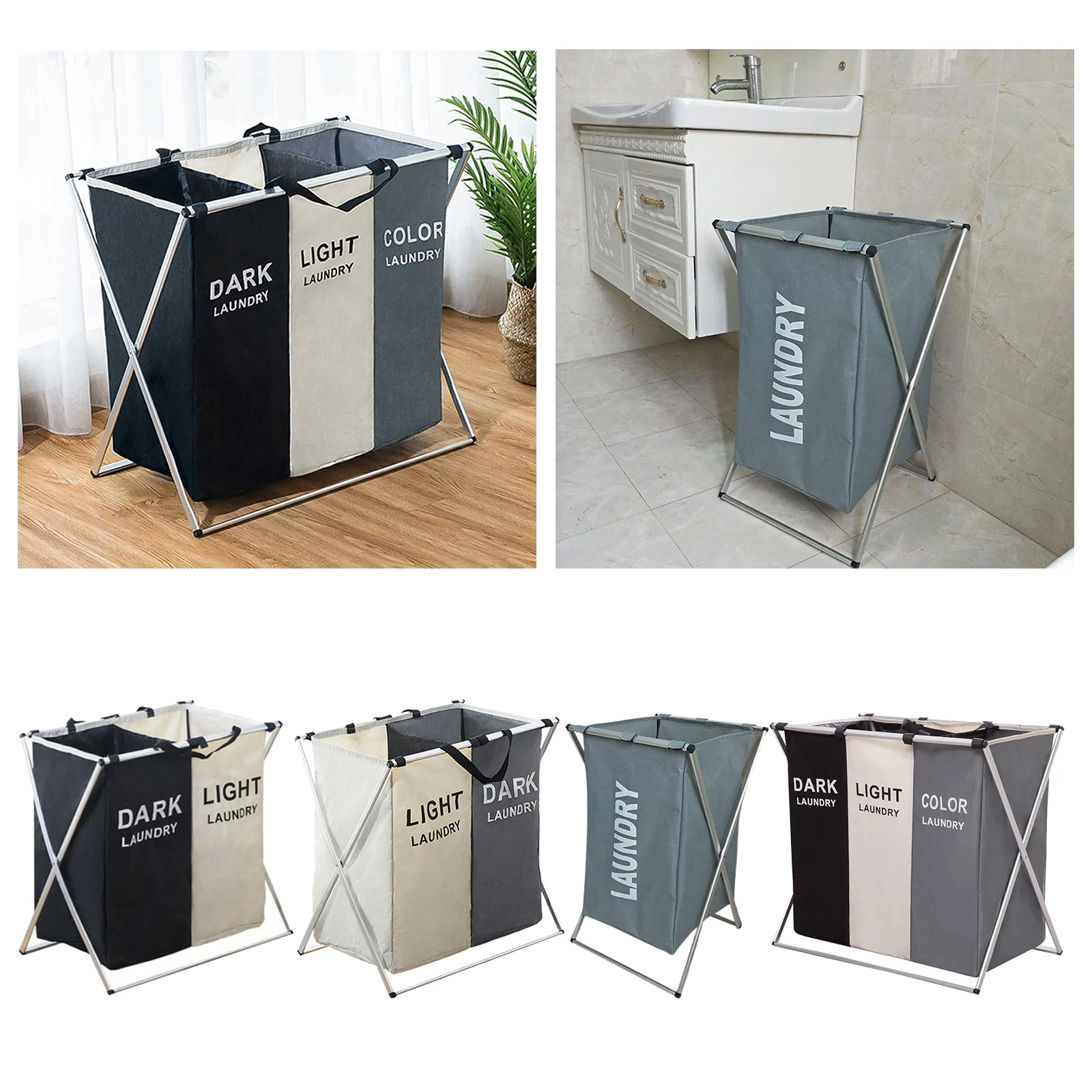

Laundry Hamper Sorter Aluminum Basket for Home Bathroom Collapsible
