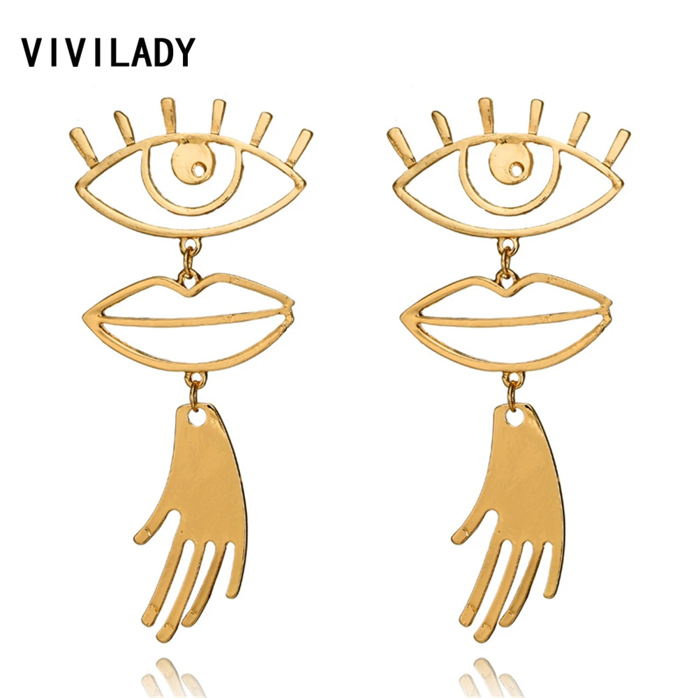 VIVILADY модные богемные металлические висячие серьги с глазами женские золотистые