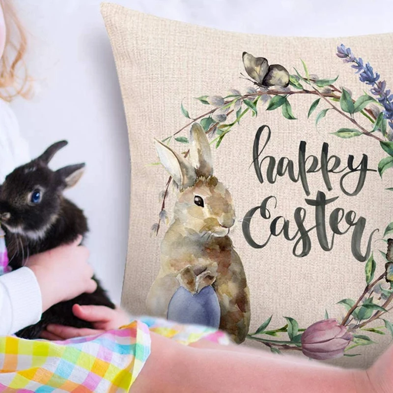 Pillow Case Rabbit Bunnies with Eggs Cover Linen Sofa Bed Throw Cushion Decoration | Дом и сад