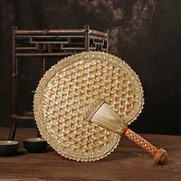 hand woven woven straw hand fan old summer natural hand fan environmentally friendly hand woven fan decorative round fan home