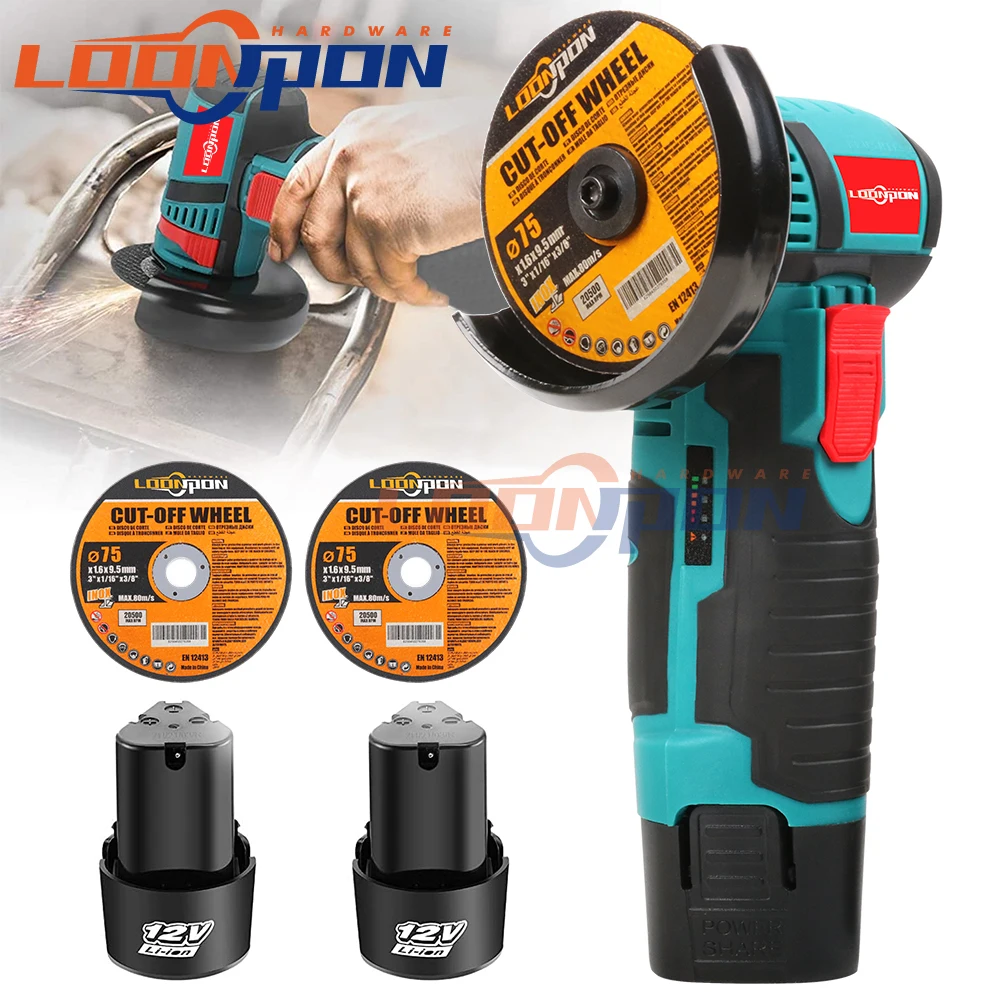 

Mini 12 Volt. Brushless Cordless Angle Grinder Mini Cutter With Saw Bladeand Two Battery The Lithium Battery