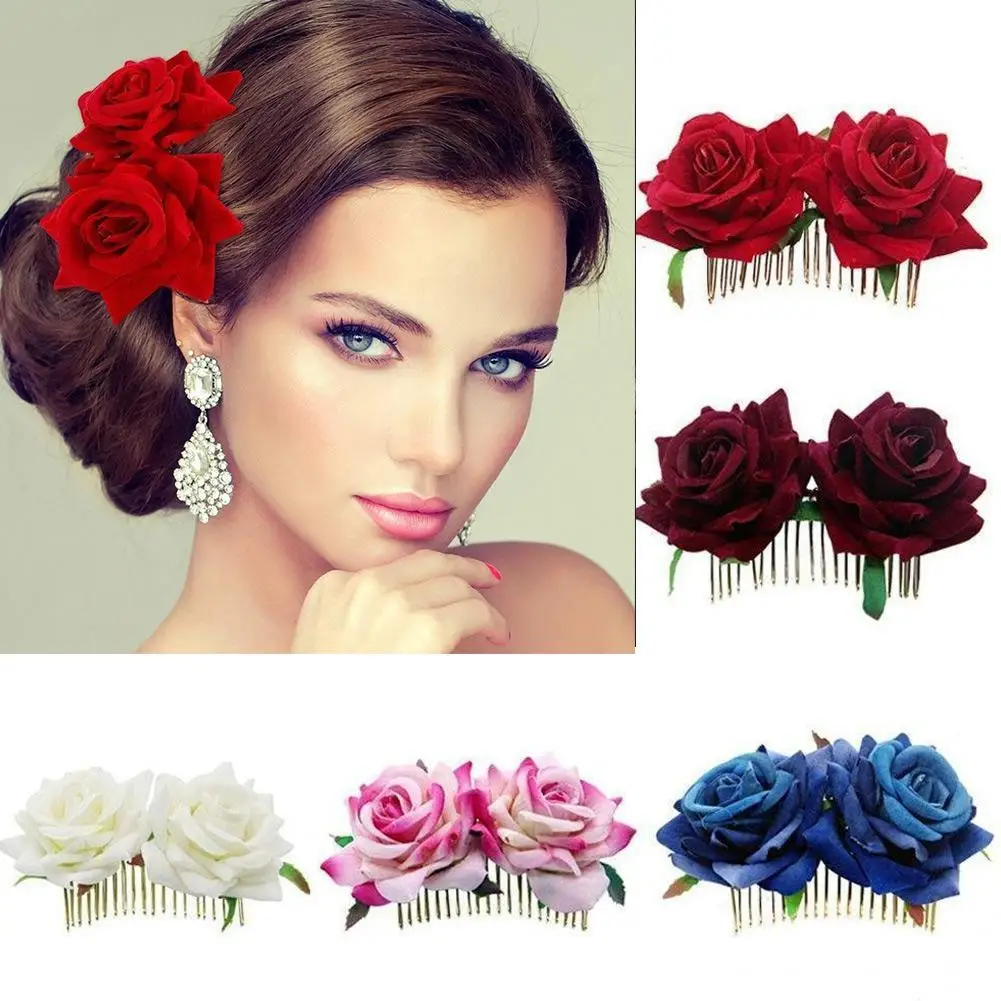 

1PC New Romantic Fancy Double Silk Artificial Rose Flower Hair Comb Purple White Hair Clip Wedding Bridal Women Prom Headpiece