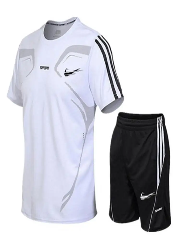

2021 new brand men's sportswear summer men's suit fitness suit sports suit short sleeve T-shirt+pants men's quick-drying 2-piece
