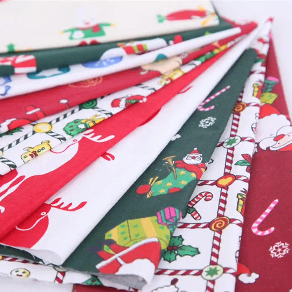 

5/10pcs Christmas Print Cotton Fabric 25*25CM Santa Claus Patchwork DIY Pillow Cloth Sewing Accessories New Year Home Decoration