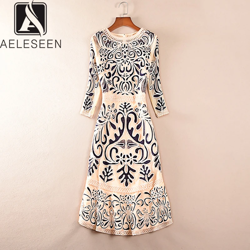 Женское платье средней длины AELESEEN винтажное жаккардовое с рукавом три четверти