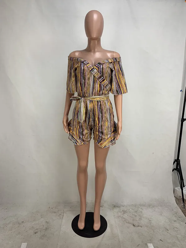 Женский пляжный комбинезон в полоску Облегающий с глубоким V образным вырезом и