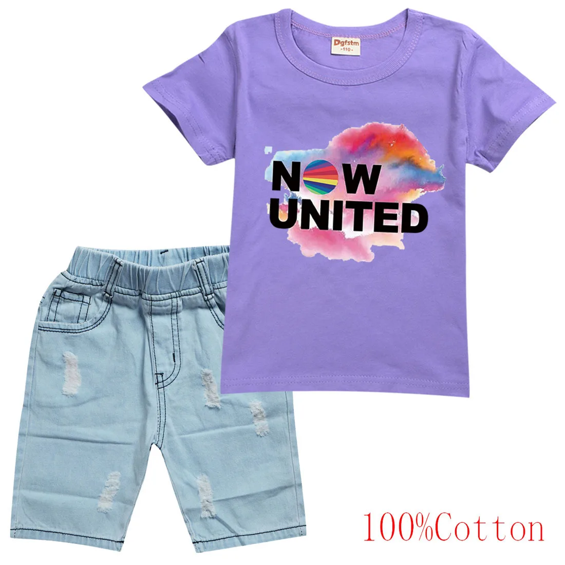 

2021 Summer Boys Clothes Sets Fashion Now United T Shirt + Denim Shorts 2pcs Sets Toddler Girls Outfits Kids Leisure Sportwear