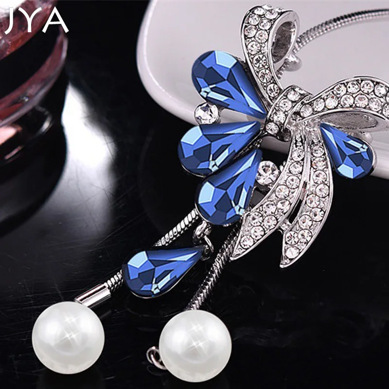 Cpop модное ожерелье для женщин Капля воды синий кристалл горный хрусталь Бант