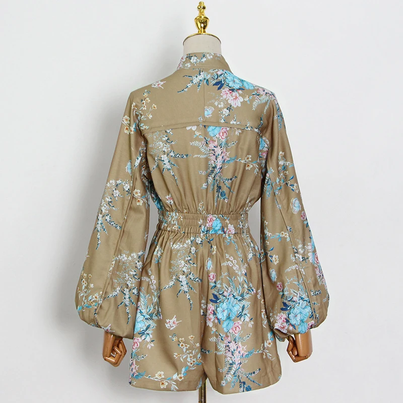 

XIZIHUPAN Casual Hit Color Jumpsuit For Women Stand Collar Long Sleeve High Waist Wide Leg Print Playsuit Female Fashion New