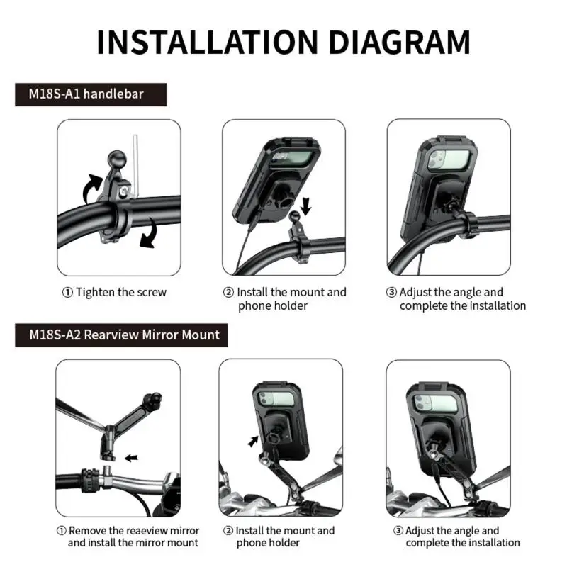 waterproof case bike motorcycle handlebar rear view mirror 3 to 6 8 cellphone mount bag motorbike scooter phone stand bracket free global shippi