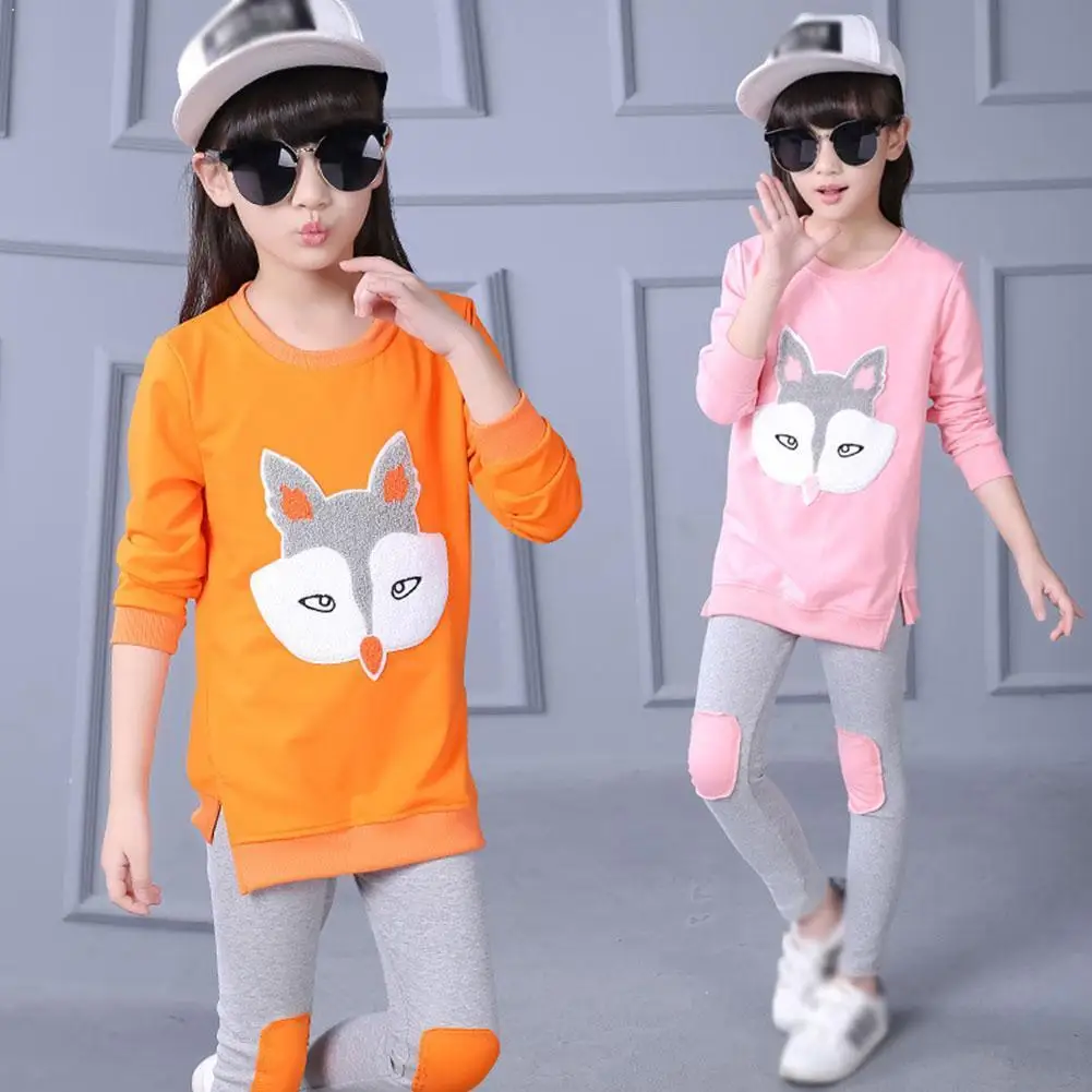 

Girls' Sports Suit Spring And Autumn Korean Version Leisure Long-sleeved Of Cartoon Suit Fox Children's The Big Two-piece Y9W3