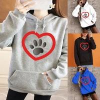 fashion hoodie womens sports pullover love footprint pattern printing womens casual sports hoodie long sleeve base tops