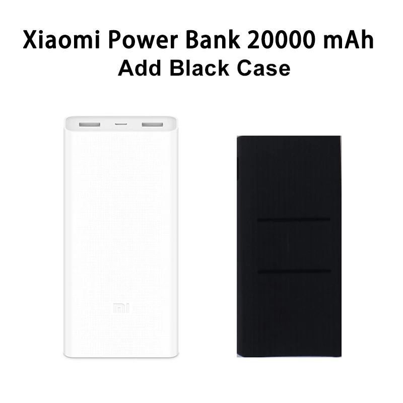Mi 20000 BK Case Внешний аккумулятор Xiaomi, 20000 мА/ч, 2C, внешний аккумулятор, портативная зарядка, двойной USB QC3.0Mi, 20000 мА/ч, внешний аккумулятор, зарядное устройство для телефона - Цвет: Mi 20000 BK Case