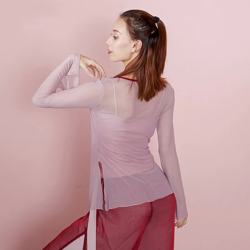 

2021 Chinese Folk Dance Wear For Femme Dancer Outfit Classical Dance Tops Fairy Stage Costume Designer Clothes Practice Wear