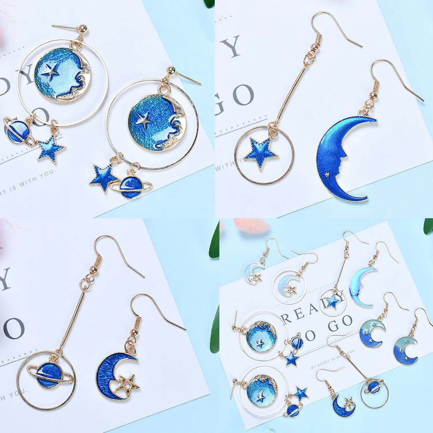 

8pc Cute Moon Star Planet Enamel Charm Pendant DIY Earrings/Bracelet Accessories