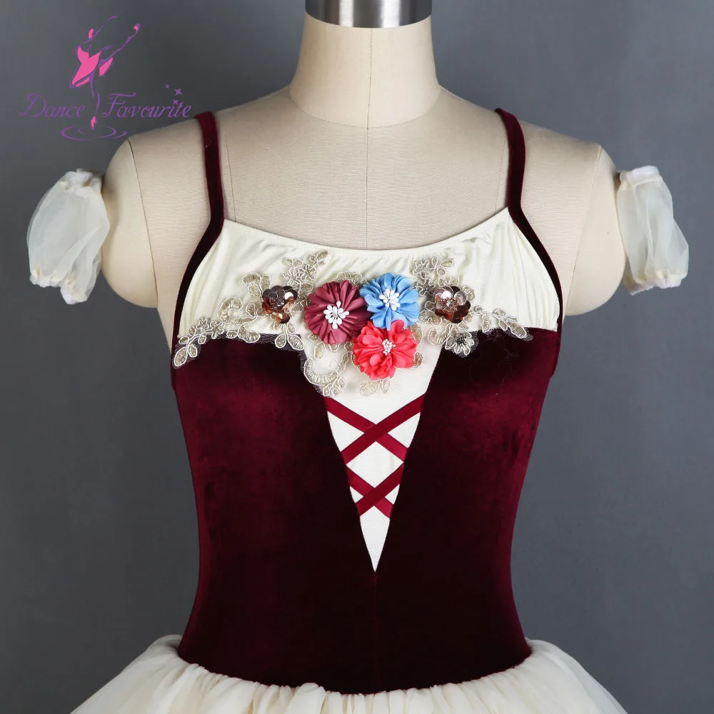 Burgundy velvet top bodice Ballet Costumes Ivory tulles with ribbon tutu Romantic Tutu Girl and women ballet | Тематическая одежда