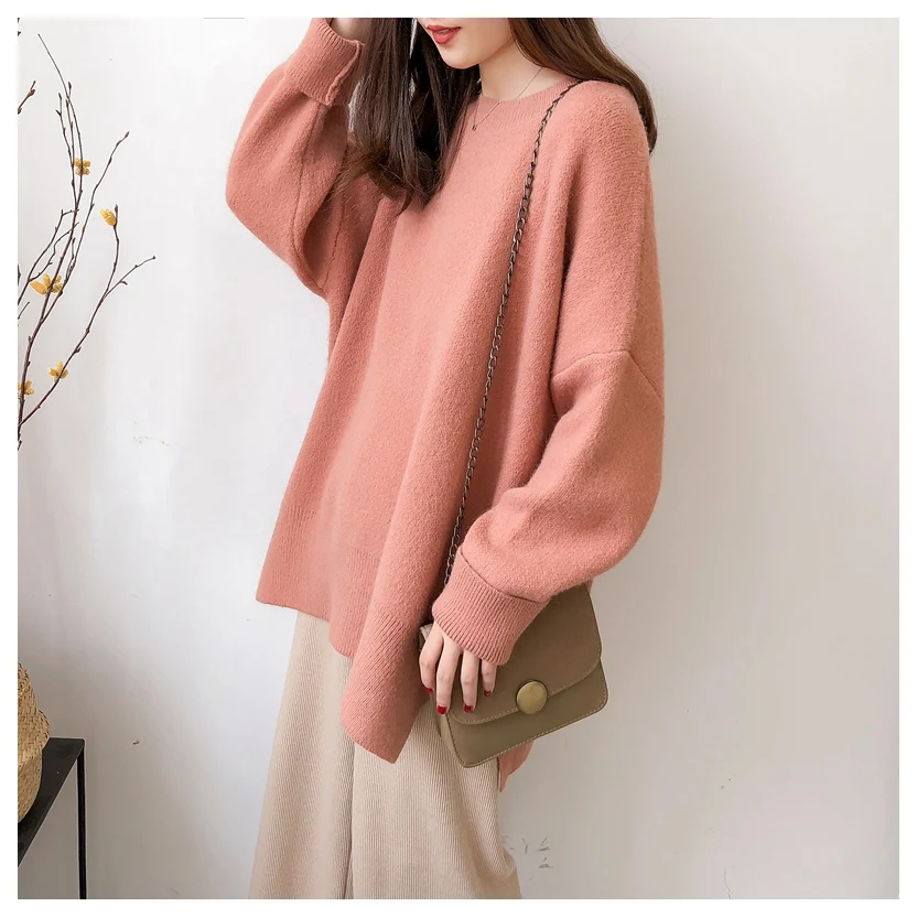 Женское трикотажное платье-свитер длинное прямое платье с круглым вырезом и