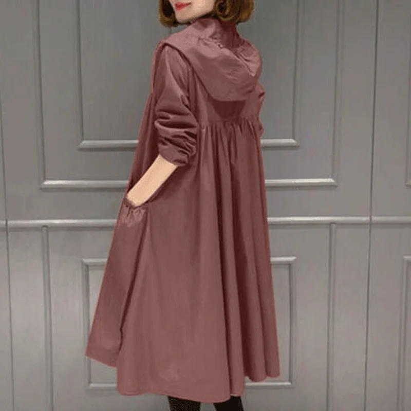 New Autumn Windbreaker Jacket Women Spring Thin Coat Korean Solid Casual Plus Size Coats 4XL Slim Black Hooded Long | Женская одежда