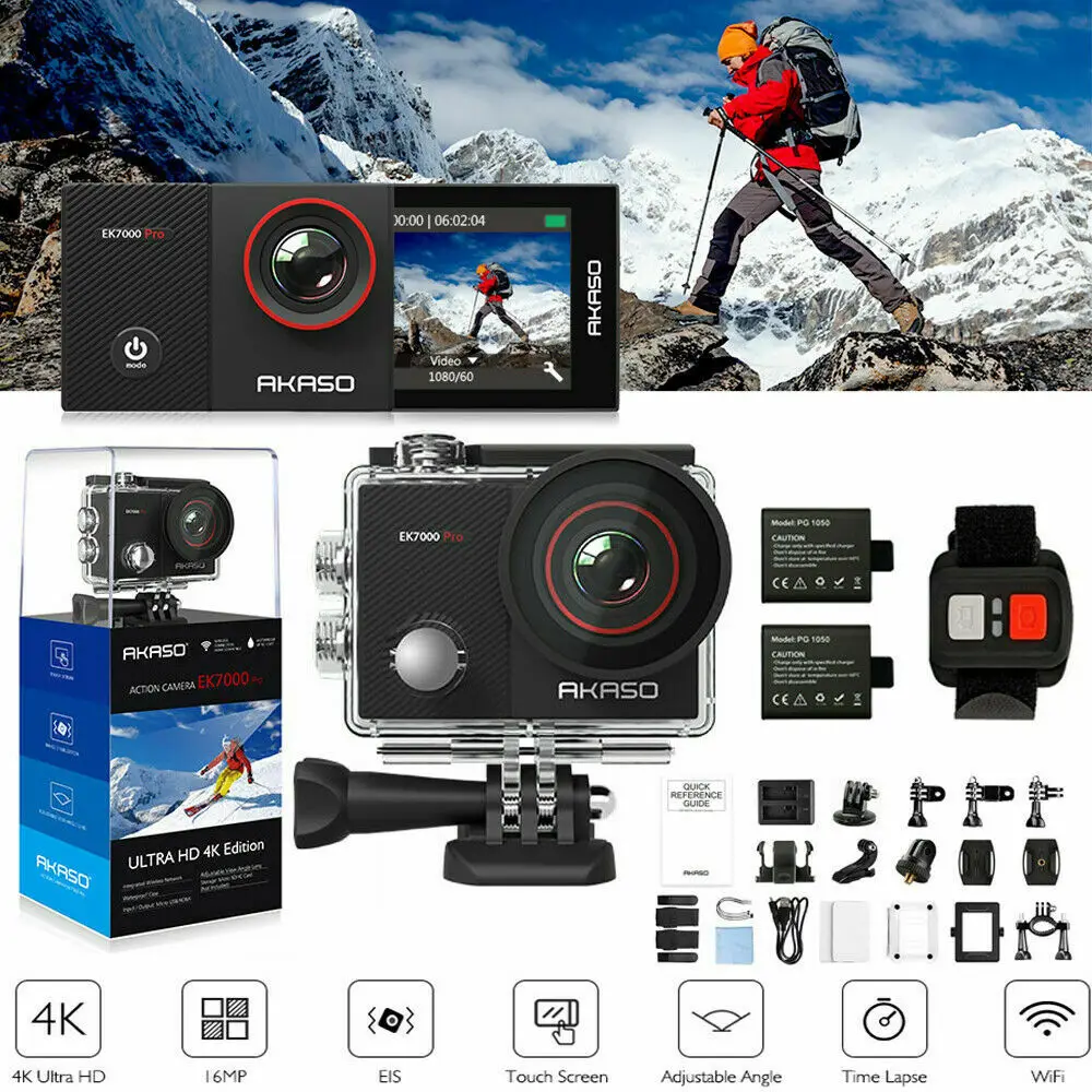 AKASO go EK7000 Pro 4K Экшн-камера Спортивная камера с сенсорным экраном EIS регулируемый угол обзора 40 м подводная камера Wifi