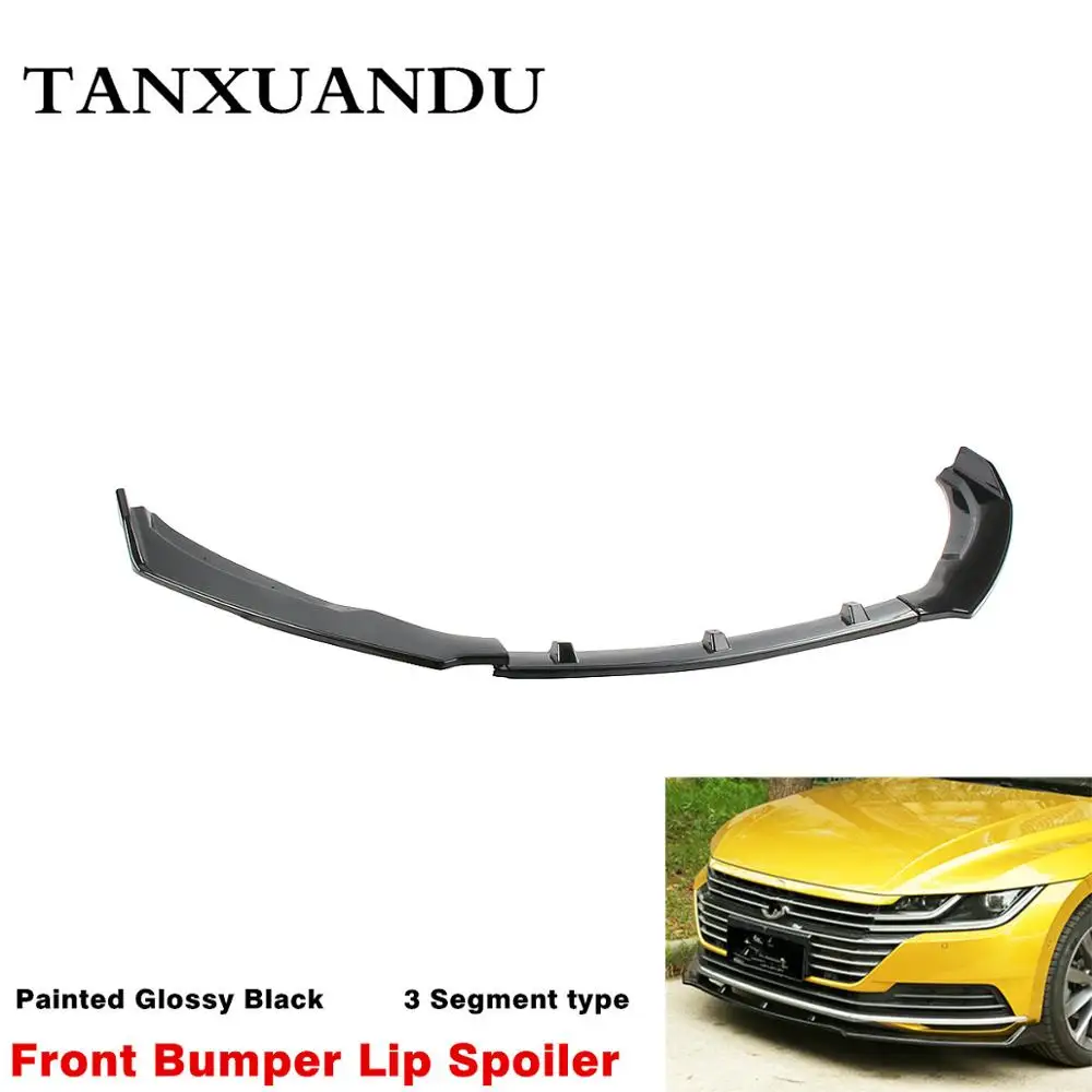 Окрашенные глянцевые черные 3 сегментные передний бампер спойлер сплиттер крыло