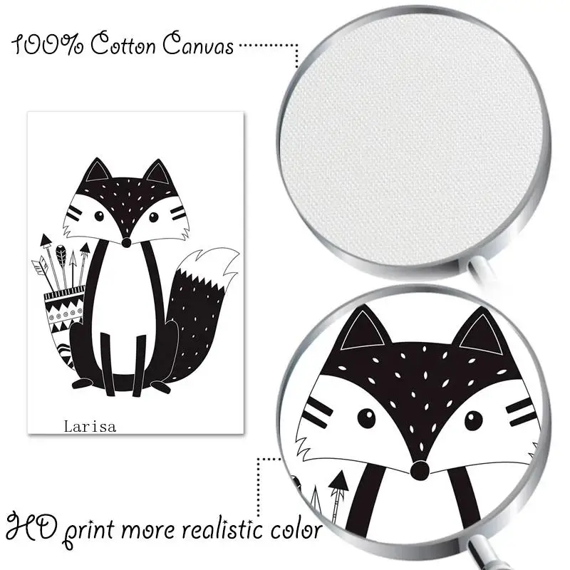 

Black and White Cartoon Animal Poster Bear Rabbit Baby Nursery Wall Art Canvas Painting Custom Name Print Picture Kid Room Decor