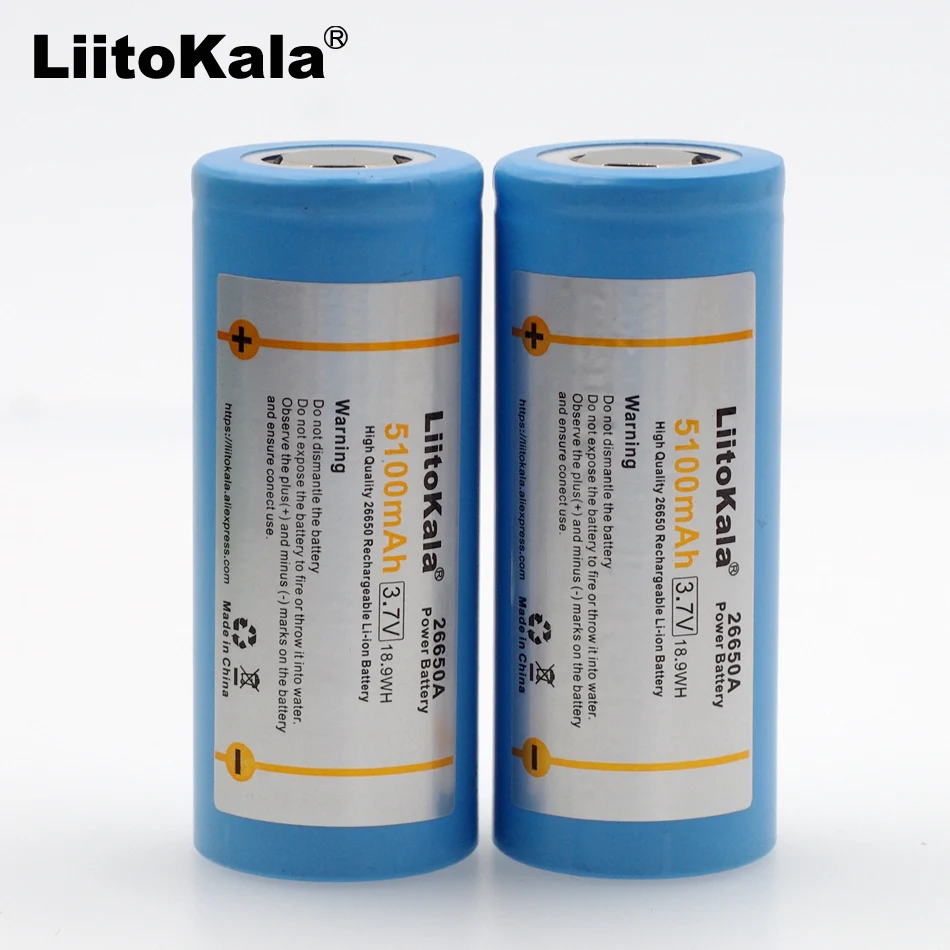 

LiitoKala 26650-55A 5000mAh 20A 3.6V 26650 Li-ion 3.7v Power Rechargeable Battery for Flashlight batteries