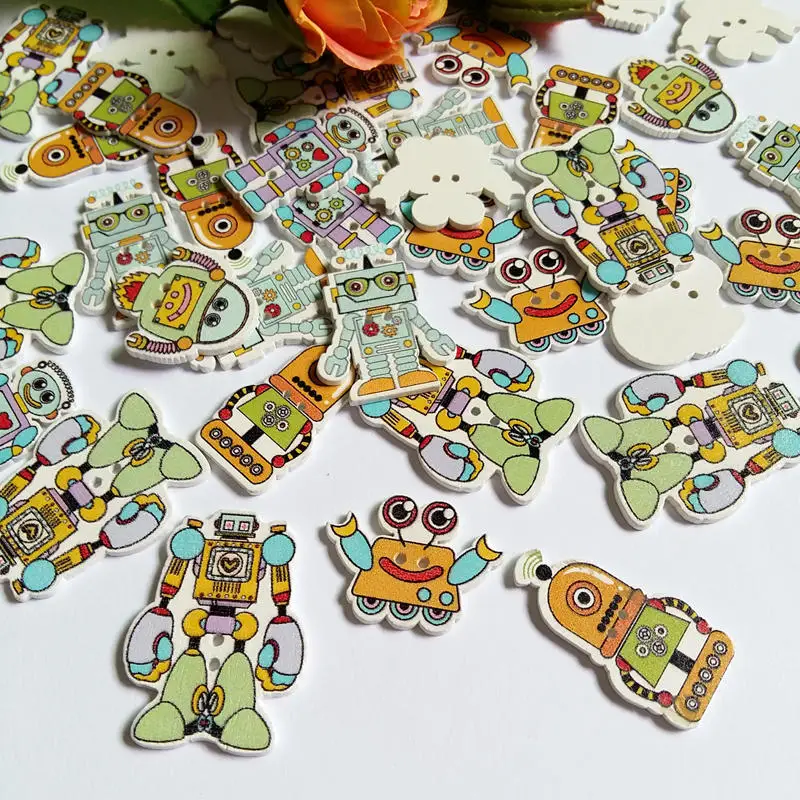 50 шт./упак. деревянными пуговицами случайный смешанный робота из мультфильма