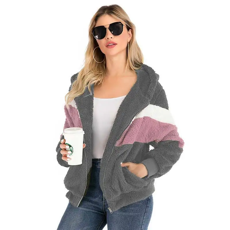 

Женский кардиган на молнии, толстовки, теплый контрастный свитшот с капюшоном, повседневные свободные футболки, уличная одежда с длинным ру...