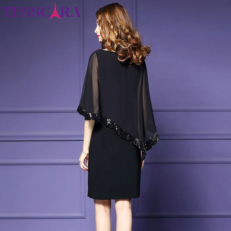 Женское шифоновое платье с блестками TESSCAR элегантное винтажное дизайнерское для