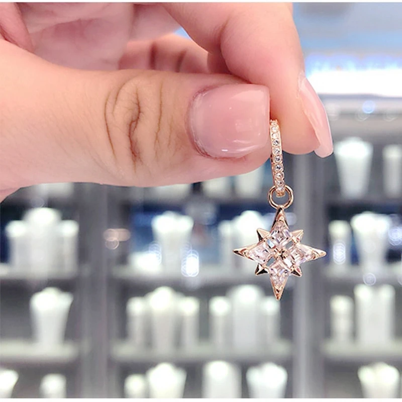 Модные серьги-подвески с цирконием AAA и звездой снежинками из чистого серебра 925
