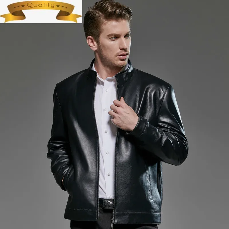 

Plus Leather Jacket Mens Size Sheepskin Coat for Men Genuine Leather Jackets Brown Stand Collar Spring Autumn 2021 111908 KJ2210