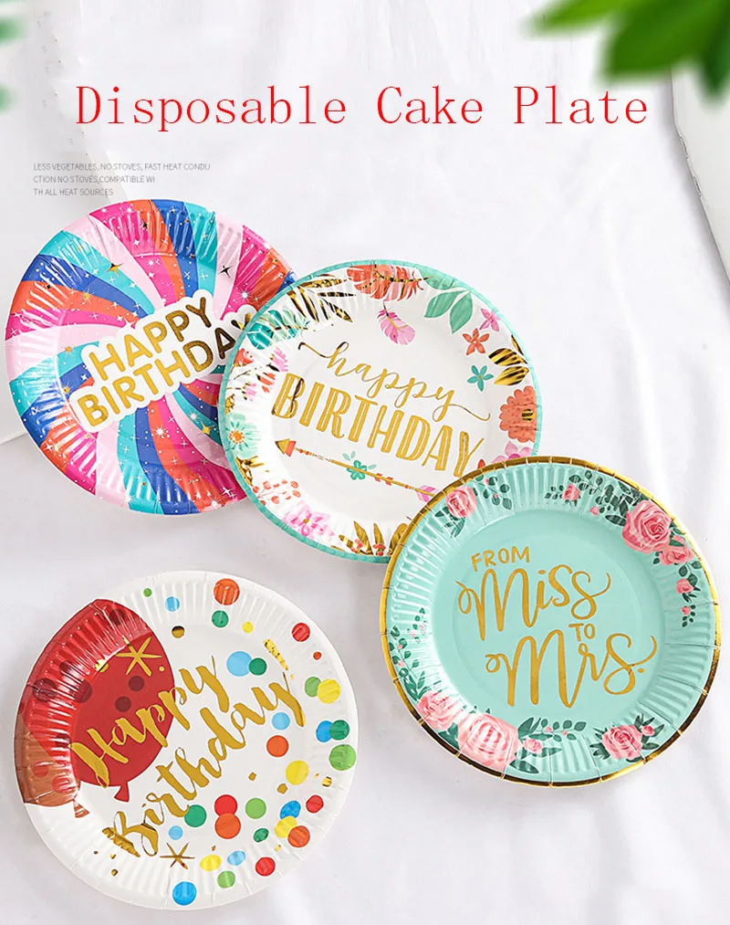 

10pcs Birthday Plates Party Supplies 9Inch Disposable Tableware Bronzing Party Decoration
