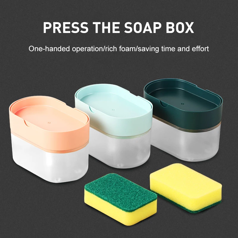 

2-In-1 Sponge Box With Soap Dispenser Double Layer Kitchen Plastic Soap Dispenser Sponge Scrubber Holder Case Cleanning Tools