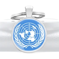 fashion united nation design glass cabochon metal pendant key chain classic men women key ring jewelry gifts keychains