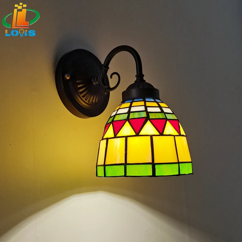European Style Artpad Stained Glass Lampshade Art Wall Lamp Led Bedside Study Asile Wall Mounted Lamp Up Or Down Lighting