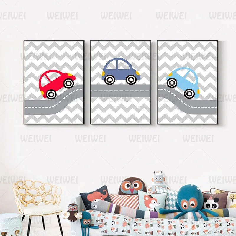 

Cartoon Car Painting Canvas Nursery Room Baby Girl and Boy Room Decor No Frame Fashionable Posters Kids Wall Art Decorative