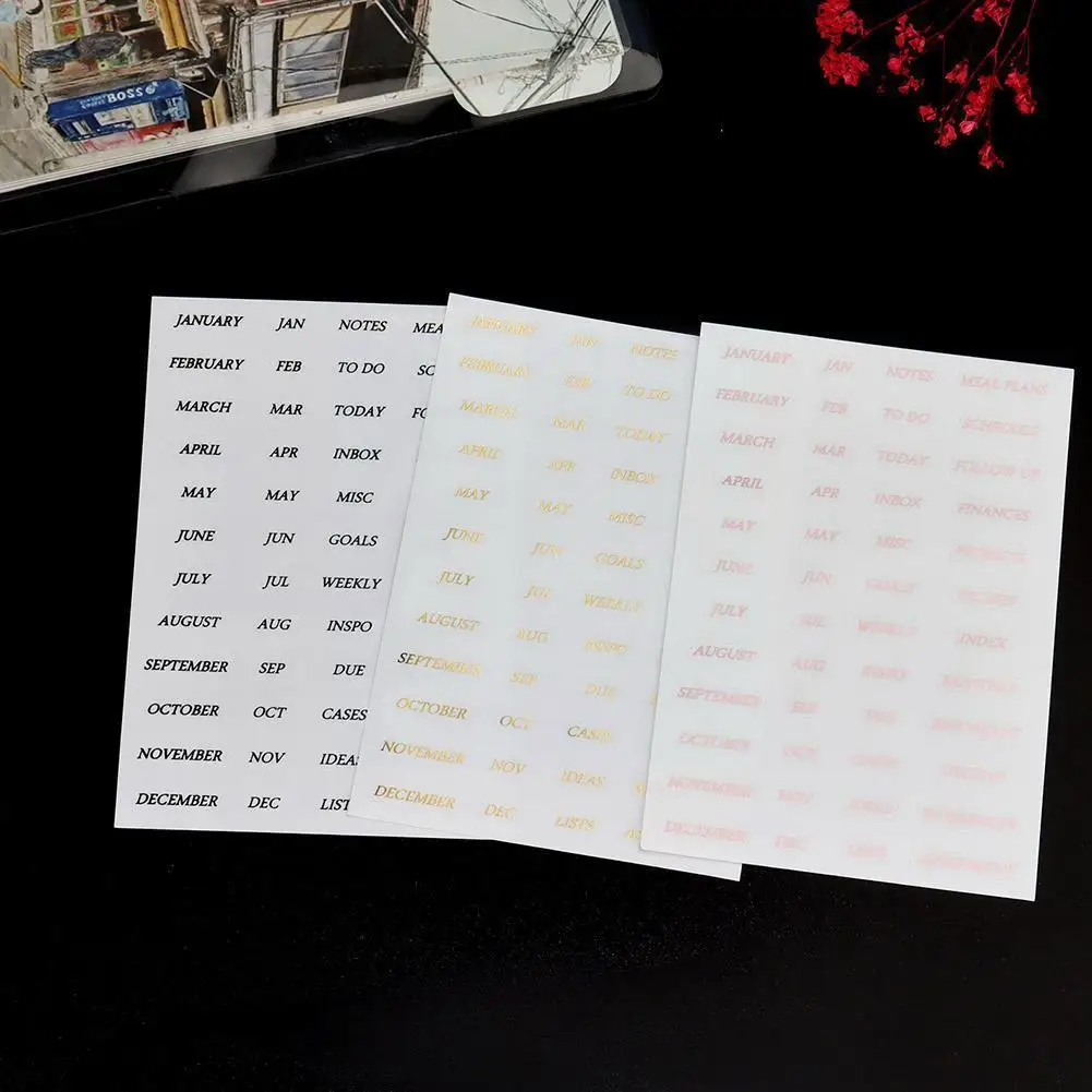 

6pcs/Set a5 Divider Page Transparent Pp Pet Hot Stamping Month Diary Series Divider Sticker Project Stationery Sticker Plan E5W4
