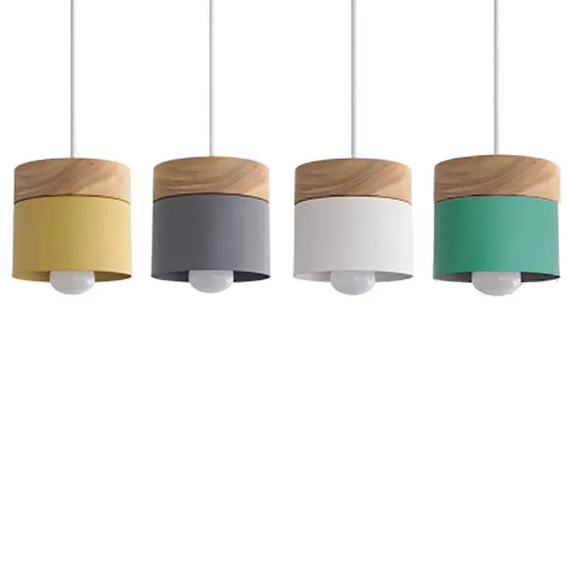 nordic simplicity led e27 pendant light modern macaron hanging lights home improvement iron and wood decoration pendant lamp free global shipping
