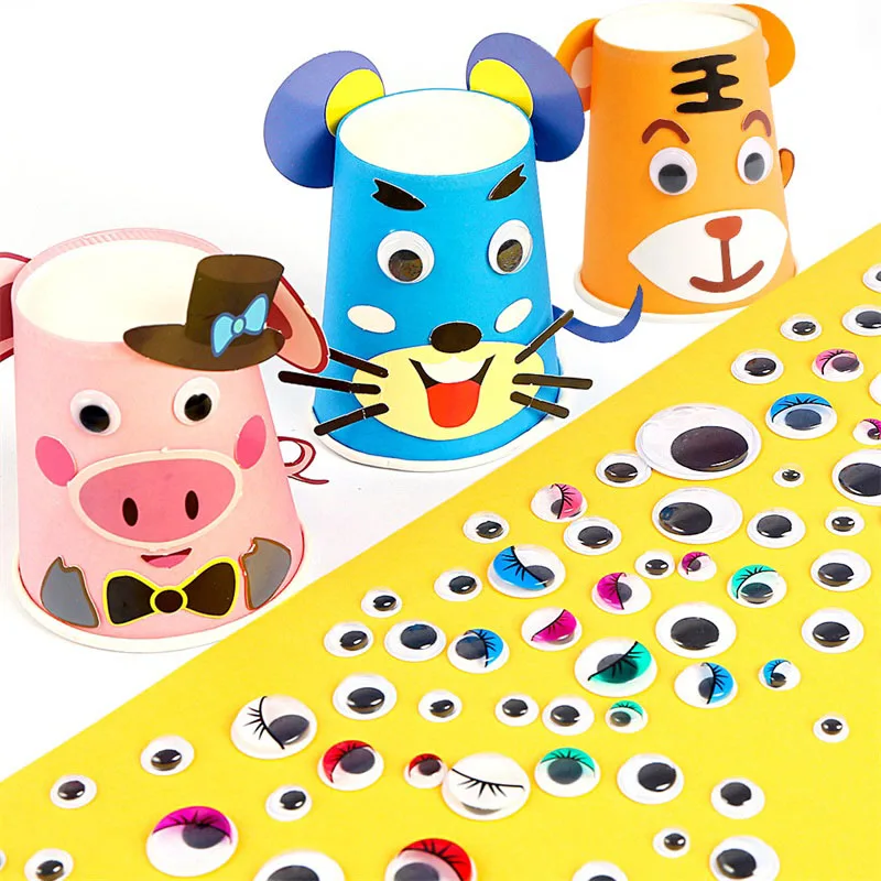 

DIY Wiggly Googly Eyes Black White Self-adhesive Doll Eye Movable Simulation Animal Eye Kindergarten Children Craft Art Supplies