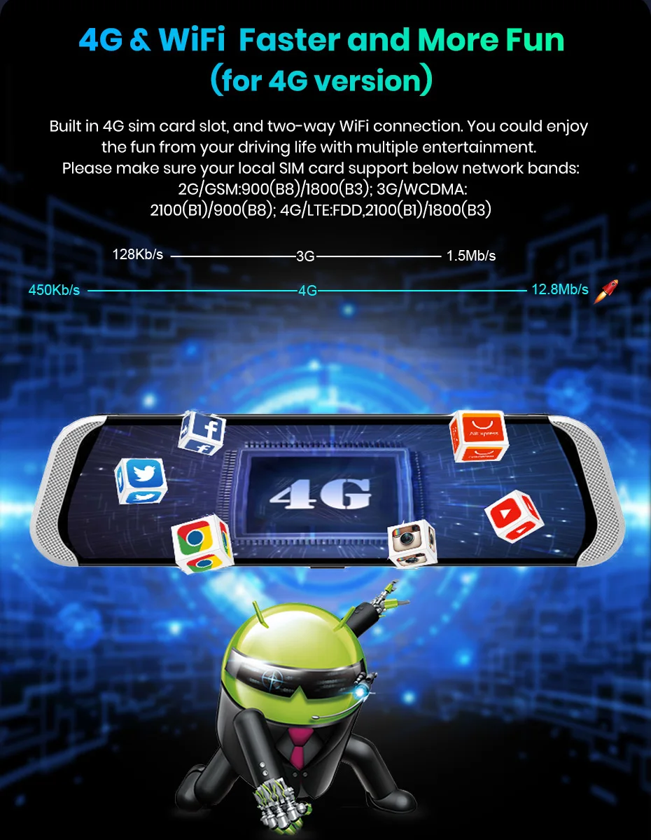 10 дюймов 4G Автомобильный видеорегистратор Камера ADAS Android Dvr авторегистрация с gps-навигацией Full HD 1080P видеорегистратор две камеры s Vehicele