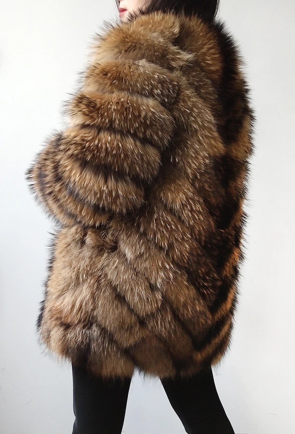 MAOMAOKONG Real Raccoon Fur Coat Big Size Clothes 100% Natural Winter Women Wear Round Neck Warm Thick New Style Plus-Size