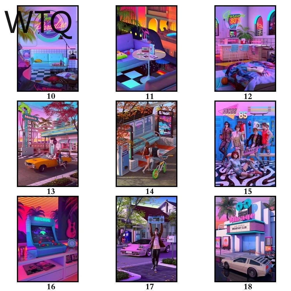 Холст для живописи 80s Synthwave нарядное плакат Плакаты плакатов и печатных Wall Art