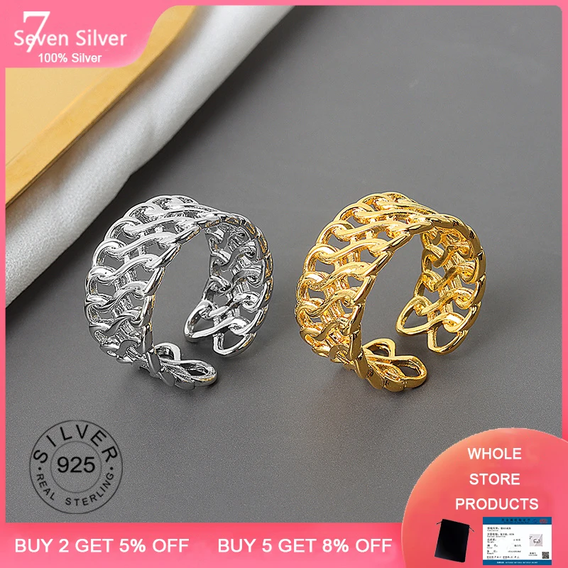 

925 Sterling Silver Engagement Rings for Women double chain Trendy Irregular Geometric Handmade Jewelry Valentine's day Gifts