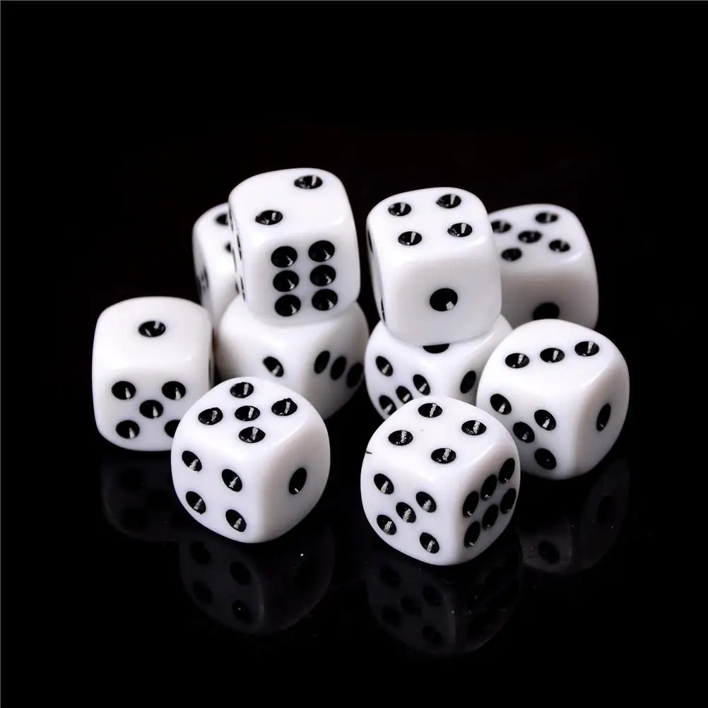 10 шт. 16 мм белый Игровой Набор кубиков шесть сторонняя с закругленной вершиной
