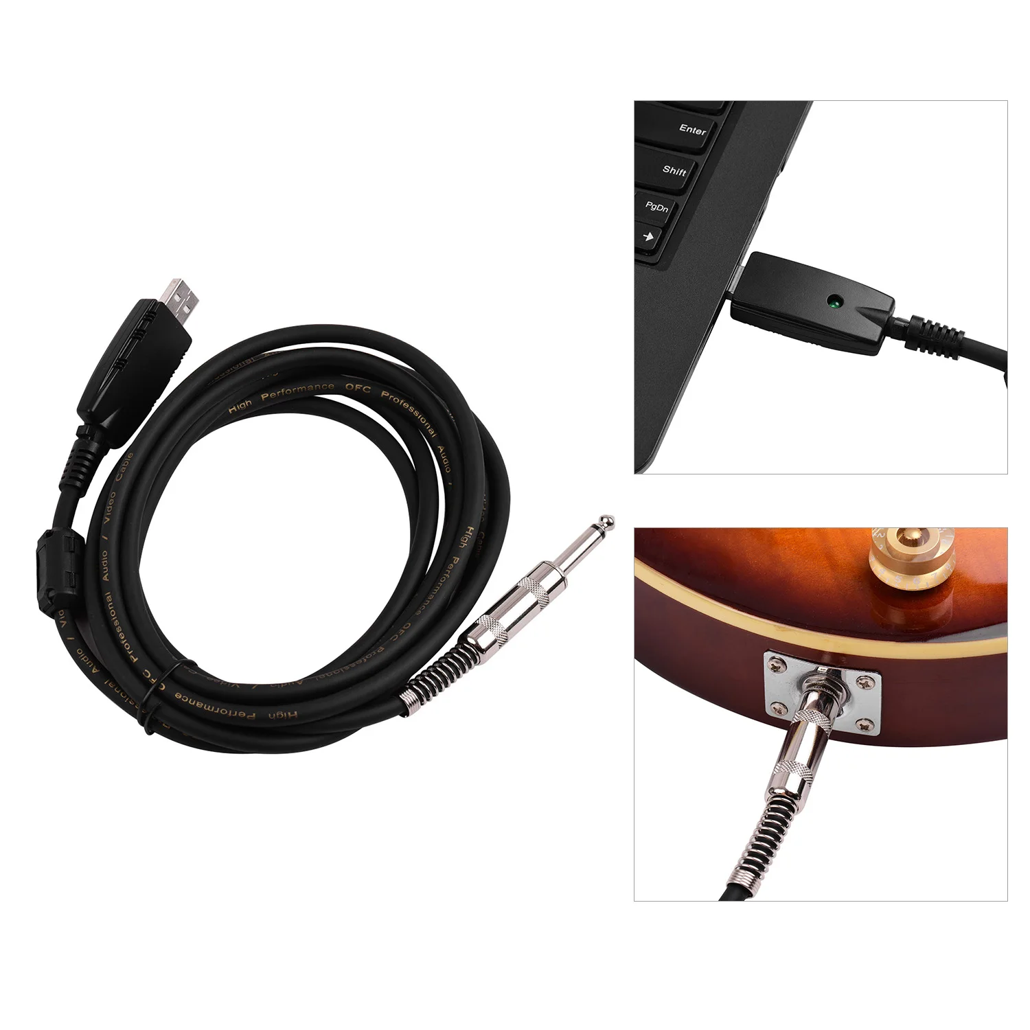 

USB-кабель для гитары, разъем USB папа, 6,35 мм (1/4 дюйма), моно-кабель для подключения электрогитары, Профессиональный гитара для ПК