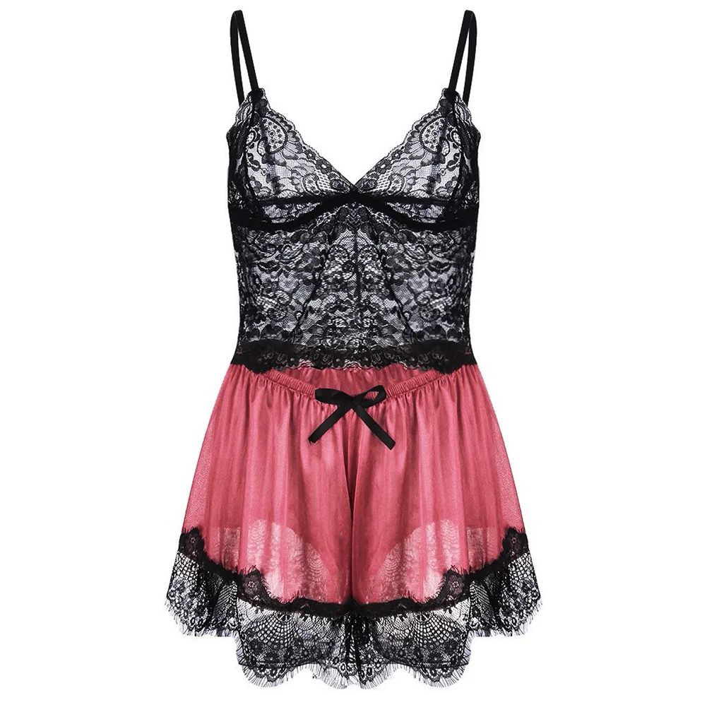 

Women Camisole Bowknot Summer Sleepwear Set Gift Comfortable V Neck Sexy Lingerie Soft Lightweight Lace Trim Spandex