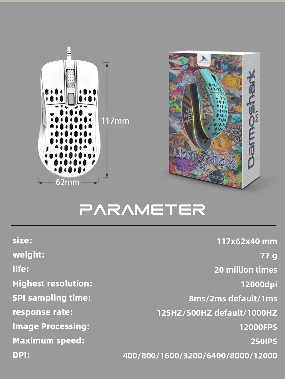 Новинка 2021 проводная оптическая игровая мышь Darmoshark M1 USB 8 клавиш RGB 12000DPI