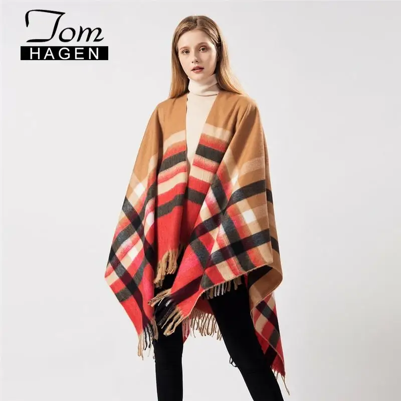 Женские накидки 2020 пальто пончо шарф клетчатая теплая шаль накидка корейское